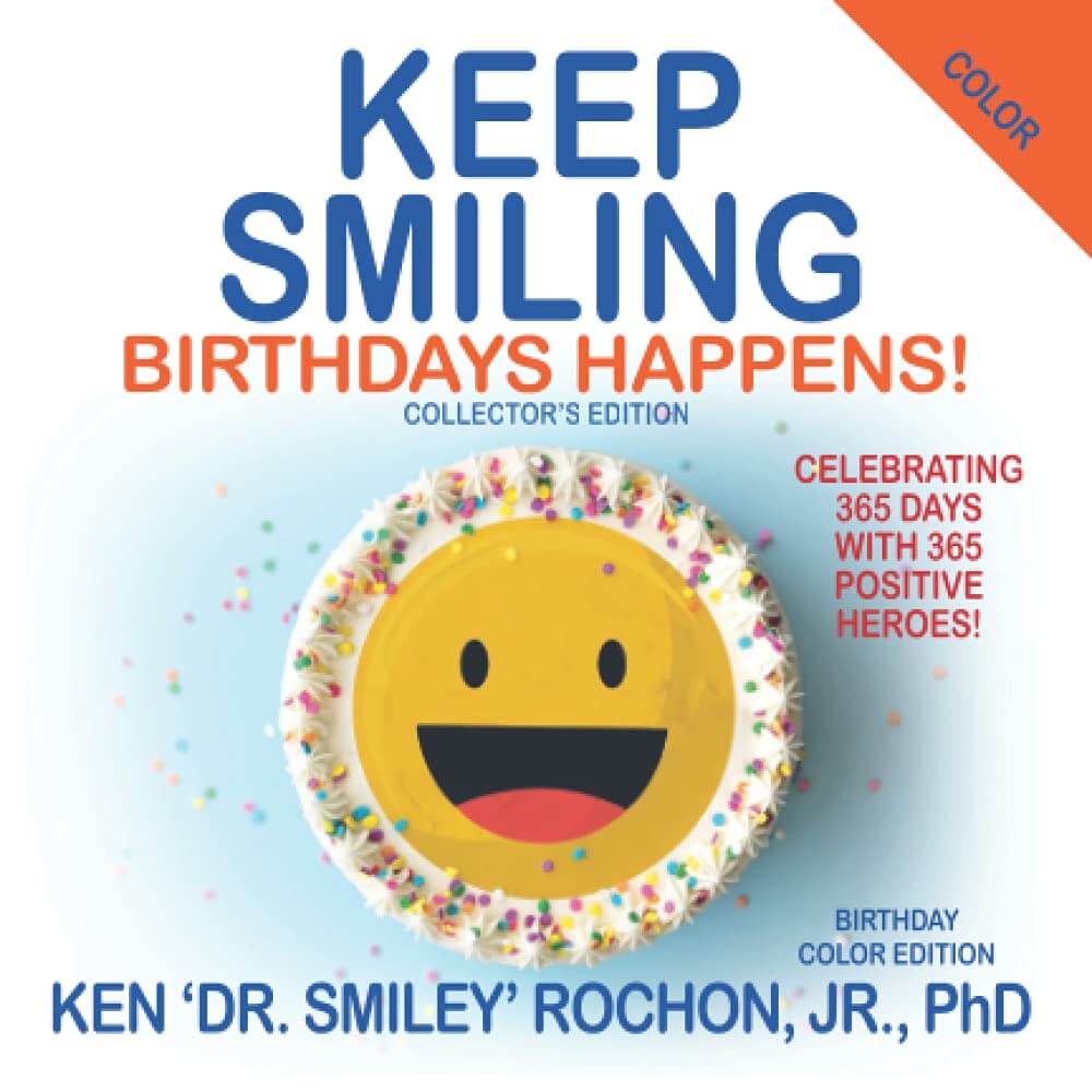 A picture of the book, "Keep Smiling Birthdays Happen".