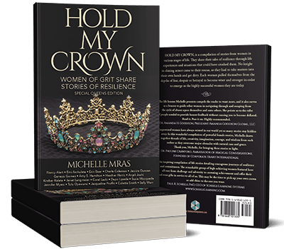 Image of book cover for the book Hold My Crown. Picture of crown, title and the list of authors within the book
