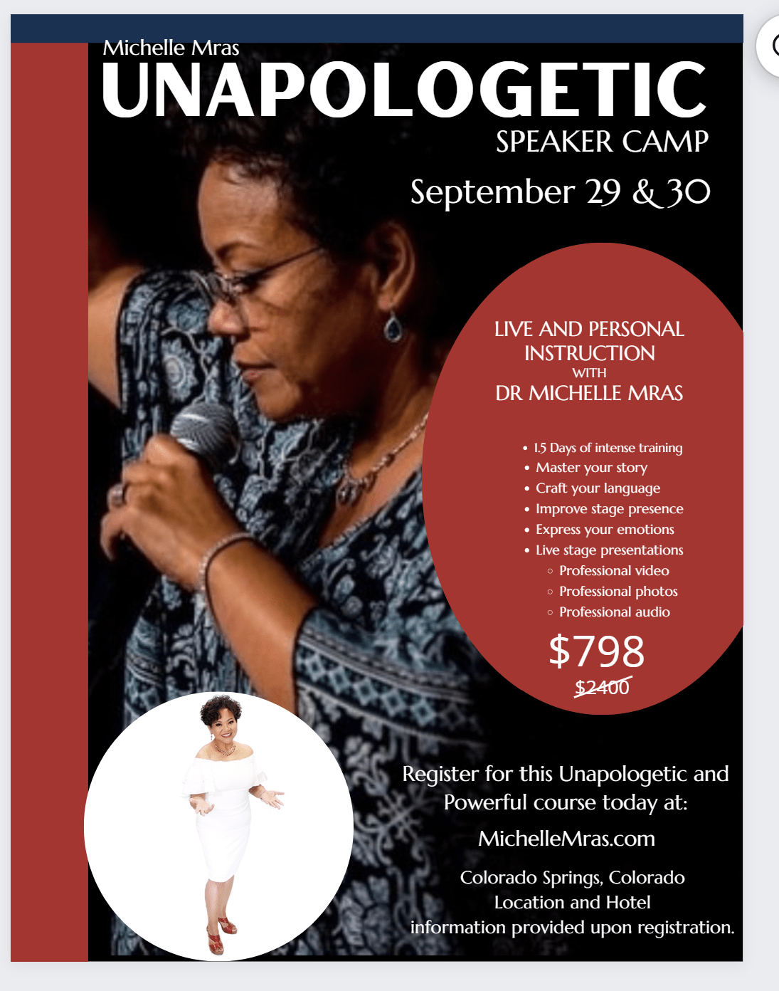 poster of Michelle Mras Unapologetic Speaker Camp